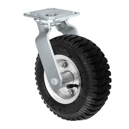 Durastar Caster 10x3.5 Swvl Fork (Cam Lock Brake), 10x3.5 Pneumatic Wheel (350- 100MS1035FP45BS-03S